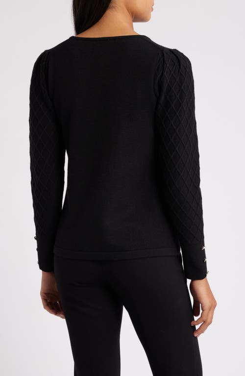 Shop Anne Klein Diamond Stitch Sleeve Button Cuff Sweater In Anne Black