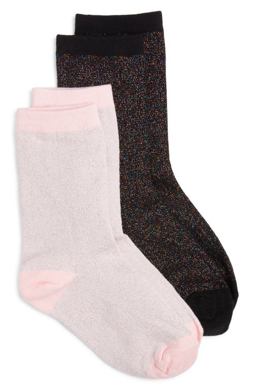 HIGH HEEL JUNGLE Assorted 2-Pack Metallic Crew Socks in Multi Black, Pink at Nordstrom