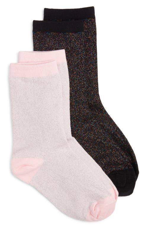 High Heel Jungle Assorted 2-pack Metallic Crew Socks In Multi Black/ Pink
