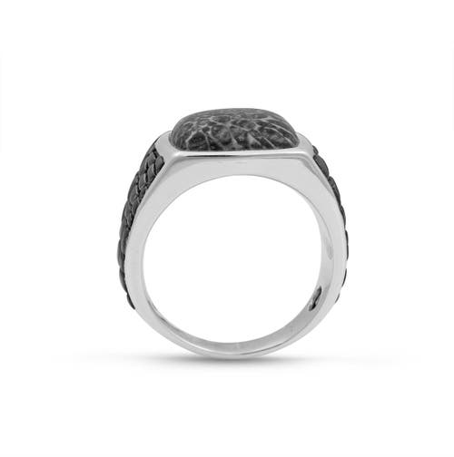 Luvmyjewelry Fossil Agate Stone Signet Ring In Black Rhodium Plated Sterling Silver In Silver