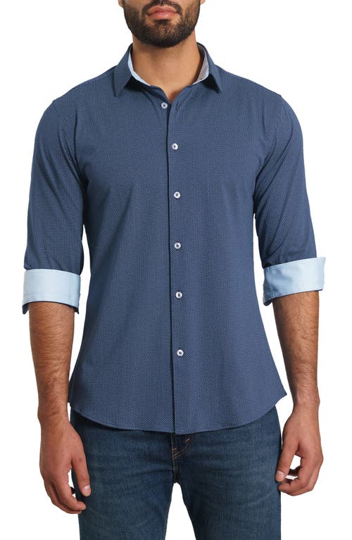 JARED LANG JARED LANG TRIM FIT MICRODOT BUTTON-UP SHIRT