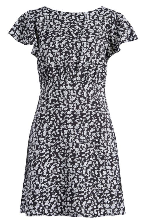 Faithfull The Brand Valrus Floral Print Flutter Sleeve Minidress In Amaryllis Floral Black/ White