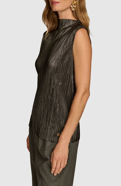 Shop Donna Karan New York Metallic Sleeveless Mock Neck Top In Black/gunmetal