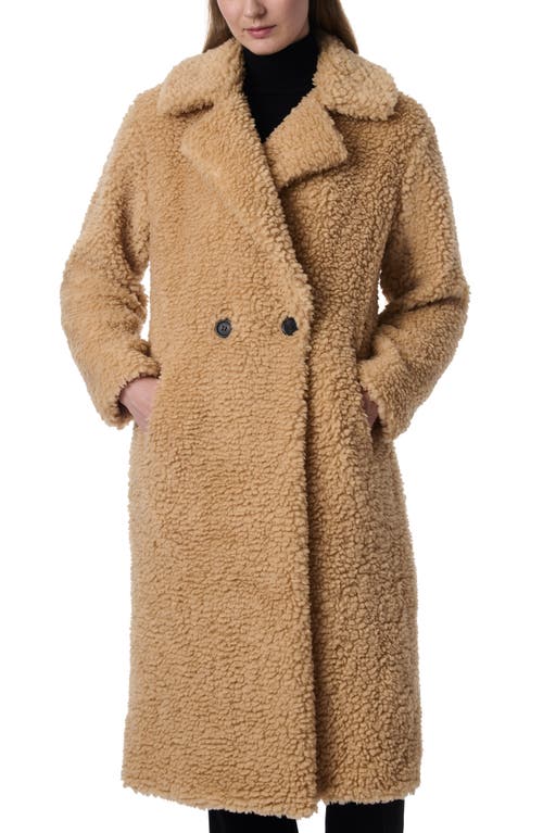 Shop Bernardo Faux Shearling Double Breasted Longline Coat In Ginger Root