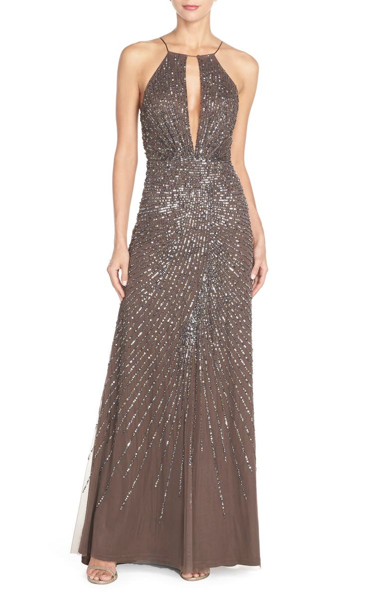 Adrianna Papell Beaded Mesh Fit & Flare Gown | Nordstrom