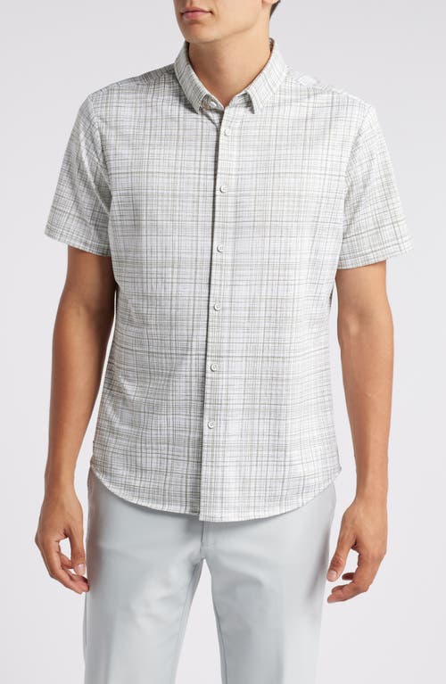 Mizzen+Main Halyard Short Sleeve Performance Knit Button-Up Shirt in Sea Spray Breezy Plaid 