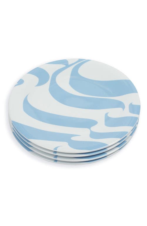 Misette Set Of 4 Porcelain Salad Plates In Color Block - Blue/white