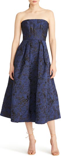 Plus Size Strapless Jacquard Fit-and-Flare Gown