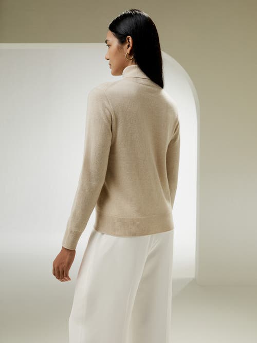 Shop Lilysilk Pure Cashmere Turtleneck Sweater In Beige/khaki