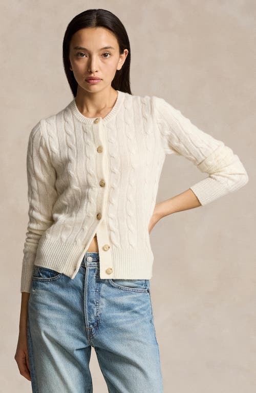 Shop Polo Ralph Lauren Cable Knit Cashmere Cardigan In Cream