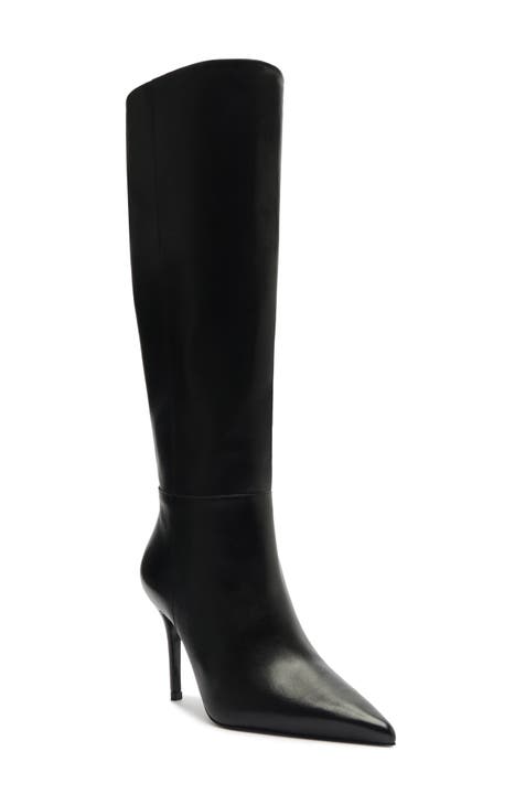 Black suede stiletto knee high boots best sale