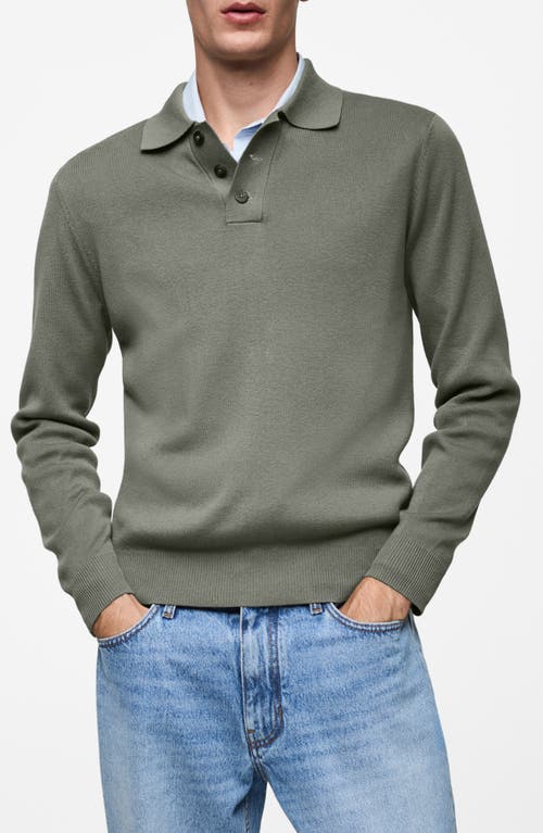 Mango Long Sleeve Cotton Blend Polo In Forest Green