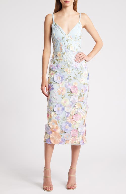 bebe Floral Embroidery Midi Dress Blue Multi at Nordstrom,