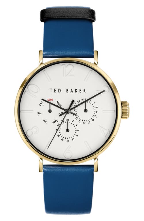Ted Baker London Phylipa Gents Leather Strap Watch, 41mm In Blue