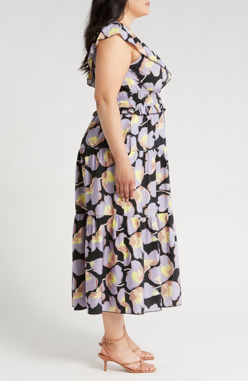 Shop Melloday Floral Tiered Maxi Dress In Black Lilac Floral