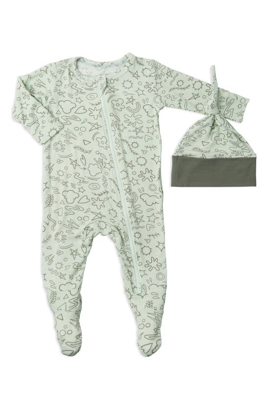 Shop Baby Grey By Everly Grey Jersey Footie & Hat Set In Sage Doodle