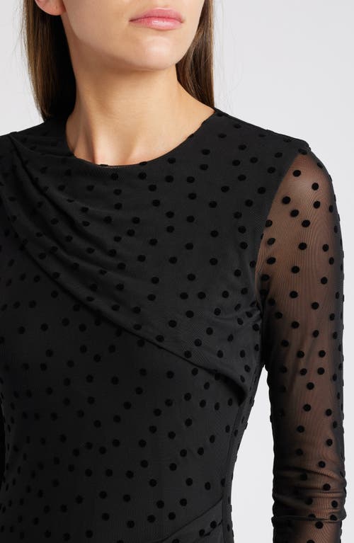 Shop Black Halo Marika Flocked Dot Long Sleeve Maxi Cocktail Dress In Dashing Dots