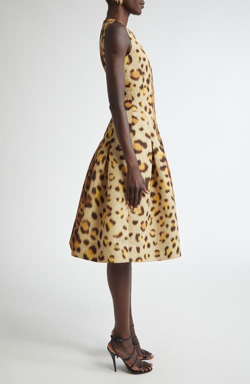 Shop Oscar De La Renta Jaguar Print Pleated Faille Cocktail Dress In Beige Multi