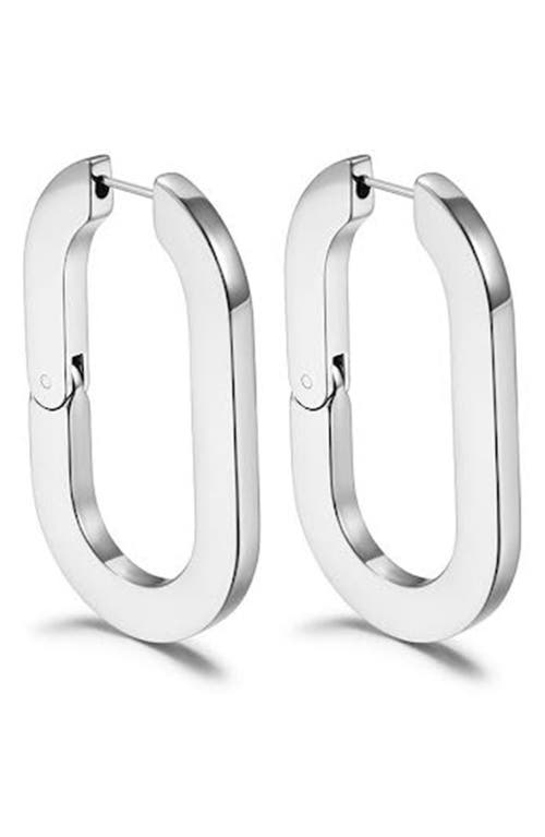 Jane Basch Designs Flat Oval Hinge Hoop Earrings in Silver 