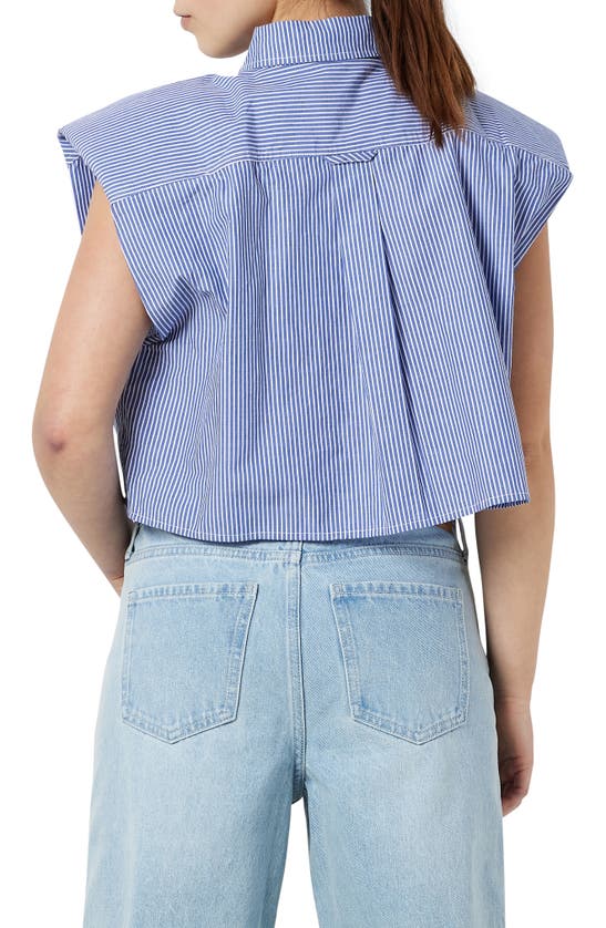 Shop Noisy May Katrine Stripe Crop Button-up Shirt In Bright White Stripesblue