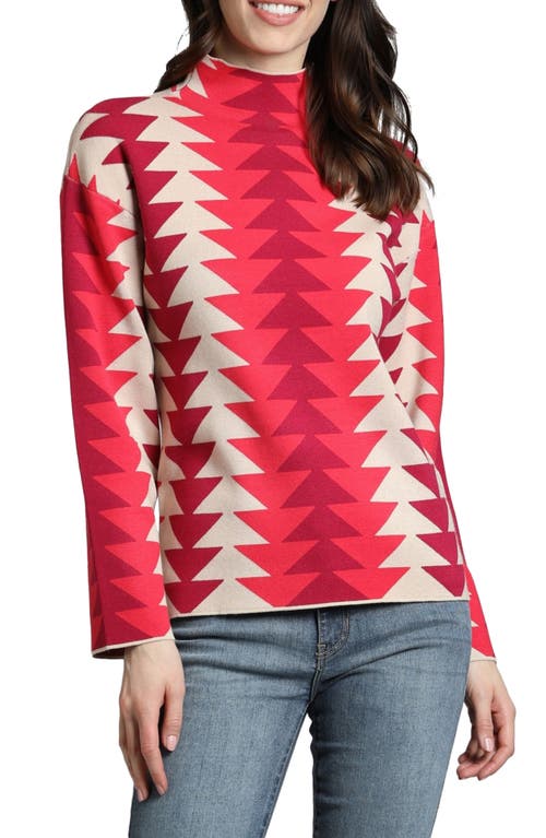 Apny Retro Funnel Neck Top In Red Multi