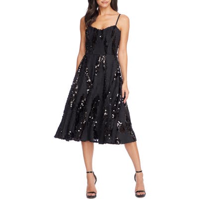 Dress The Population Flora Sequin Fit & Flare Dress, Black