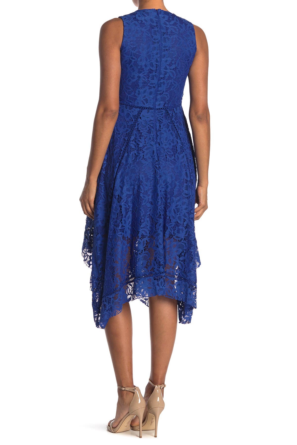 Taylor Lace Asymmetrical Midi Dress In Medium Blue2
