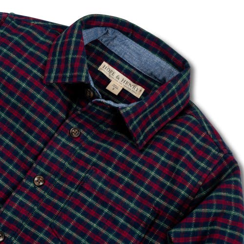 Shop Hope & Henry Boys' Organic Flannel Shirt With Elbow Patches, Kids In Navy Holiday Check