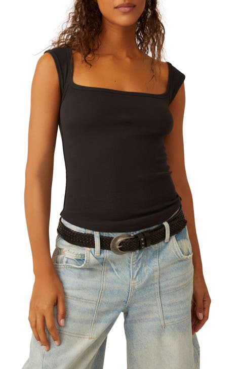 Women's Ribbed Square-Neck Tank, Women's Clearance