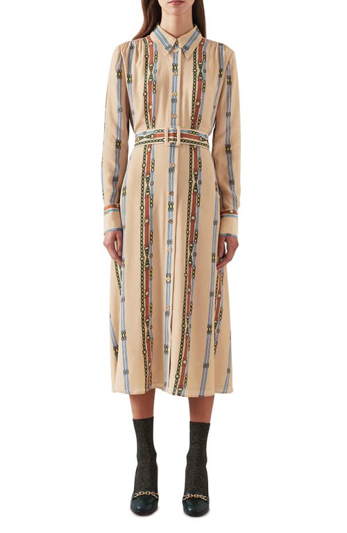 LK Bennett Kate Long Sleeve Belted Shirtdress Gold Multi at Nordstrom, Us