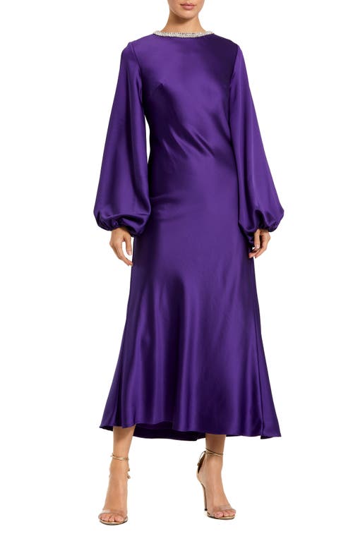 IEENA FOR MAC DUGGAL IEENA FOR MAC DUGGAL EMBELLISHED NECK LONG SLEEVE SATIN COCKTAIL DRESS 