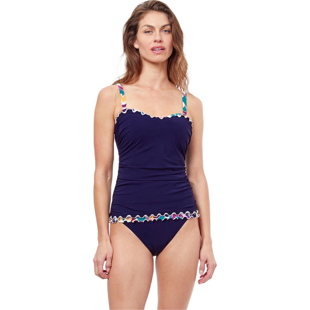 Profile By Gottex Echo D-cup Solid Bandeau Tankini Swim Top In Navy