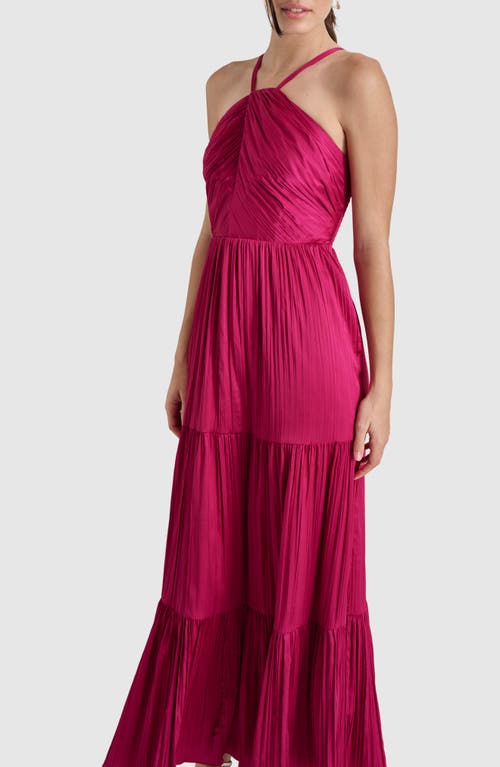 Shop Dkny Plissé Halter Maxi Dress In Raspberry Cocktail