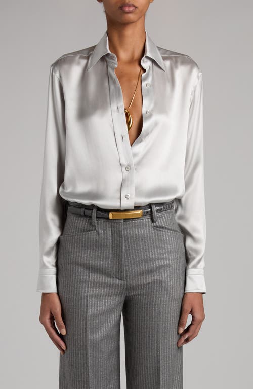 Shop Tom Ford Pleated Silk Charmeuse Button-up Shirt In Ig018 Pale Grey