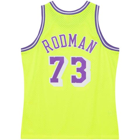 Men's Mitchell & Ness Dennis Rodman Neon Yellow Los Angeles Lakers ...