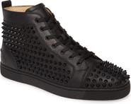 Christian Louboutin Mens Louis Orlato Flat Spike Black High Top Sneaker 45  12