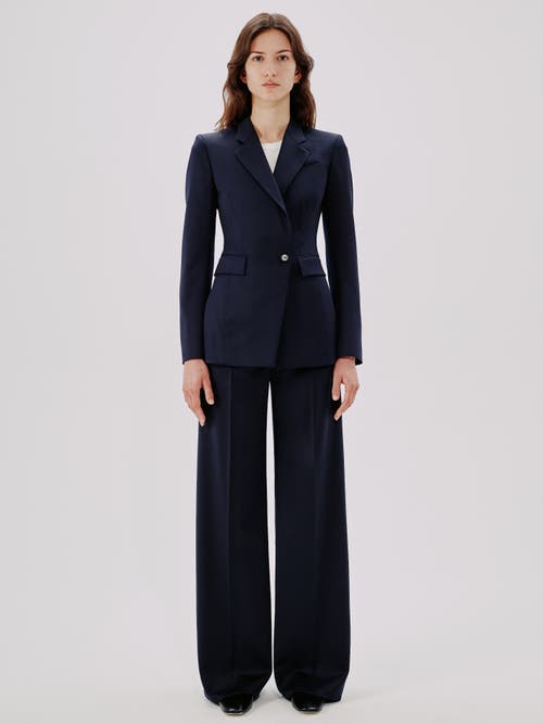 Another Tomorrow Double-breasted Merino Wool Blazer In Navy