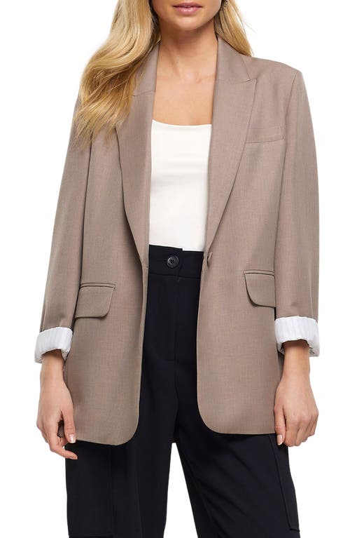River Island Relaxed Fit Roll Sleeve Blazer in Brown