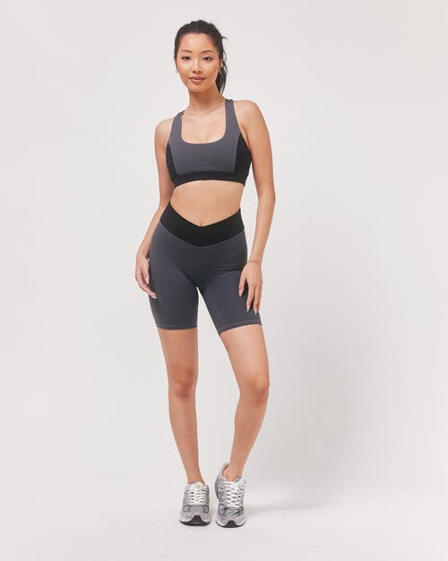 Rebody Active Swift Keyhole Racerback Cloudlux Bra In Smoke/black