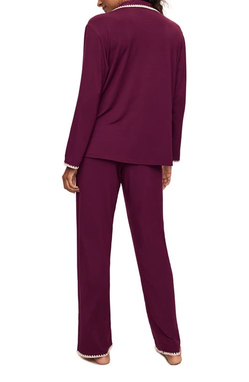 Eberjey Frida Whipstitch Long Pajama Set In Plum/ivory
