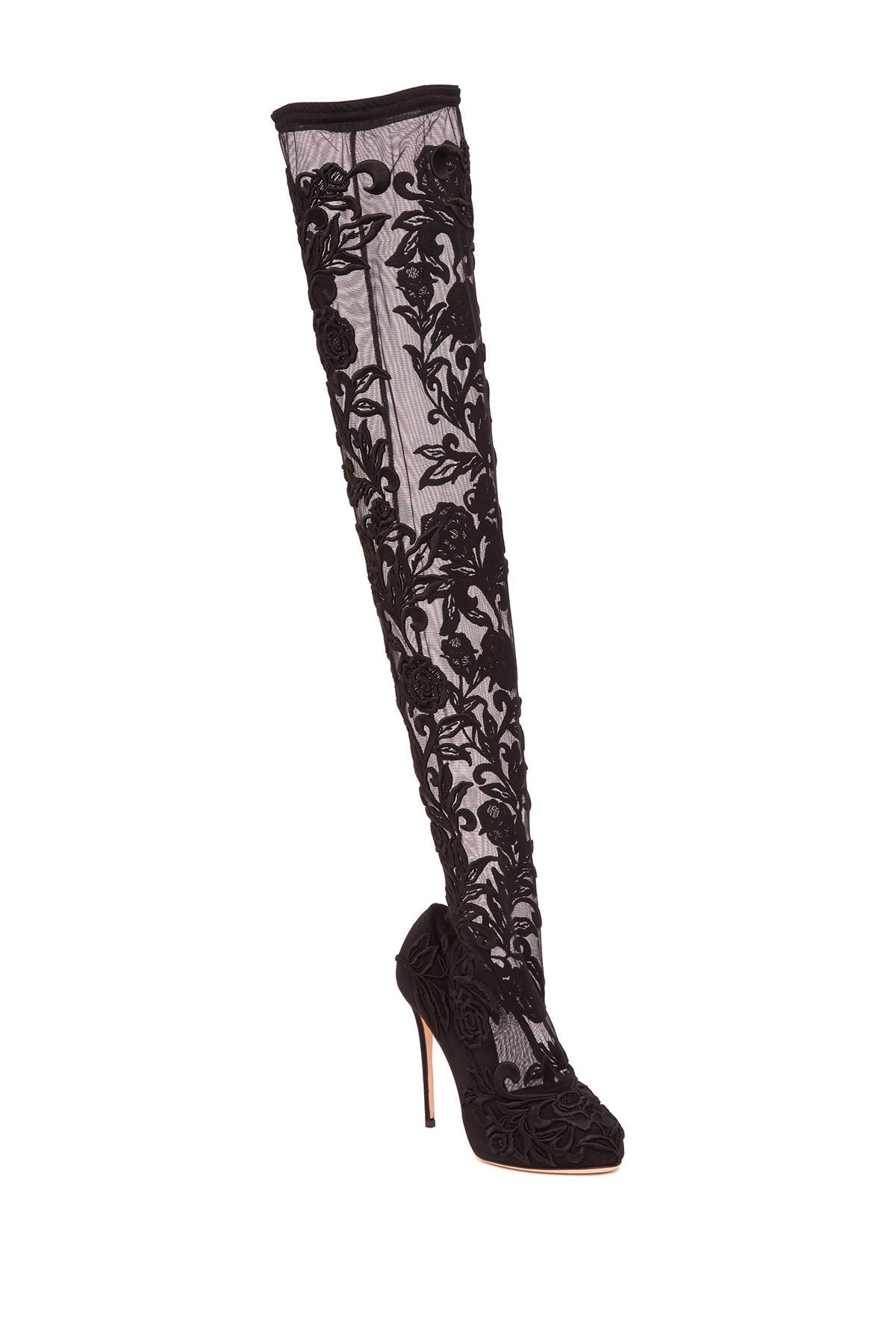 Embroidered Rose Lace Thigh-High 