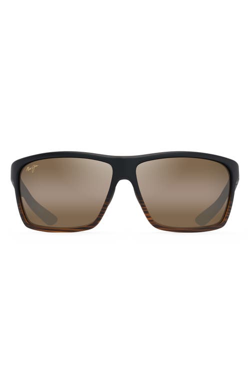 Maui Jim Alenuihaha 64mm Polarized Oversize Rectangular Sunglasses In Stripe Dark Brown/bronze