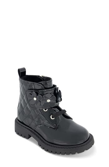 Shop Jessica Simpson Kids' Daria Flower Quilted Boot In Black