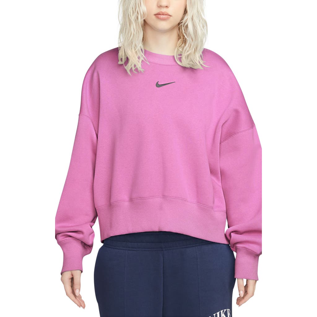 Nike Phoenix Fleece Crewneck Sweatshirt In Playful Pink/black