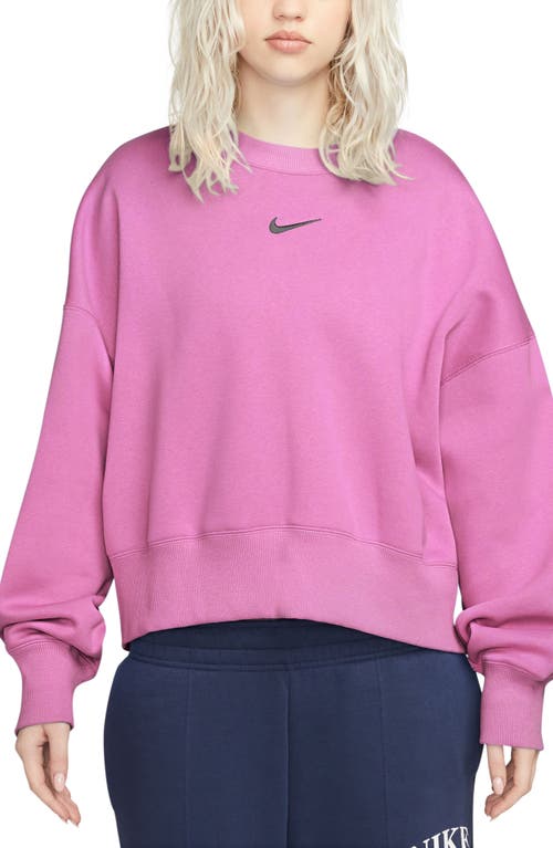 Shop Nike Phoenix Fleece Crewneck Sweatshirt In Playful Pink/black