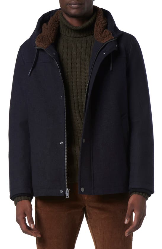 Andrew Marc Palmer Melton Hooded Jacket In Blue Heather