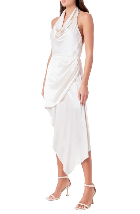 Endless Rose Asymmetric Halter Neck Satin Dress In Champagne