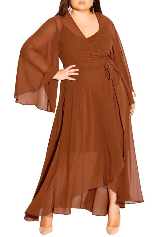 Shop City Chic Fleetwood Long Sleeve Wrap Maxi Dress In Ginger