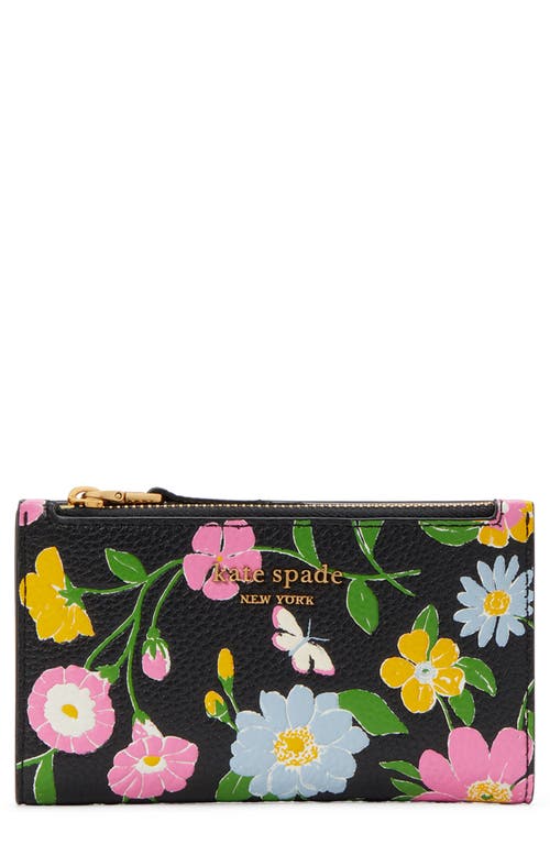 kate spade new york roulette floral embossed leather bifold wallet in Black Multi.