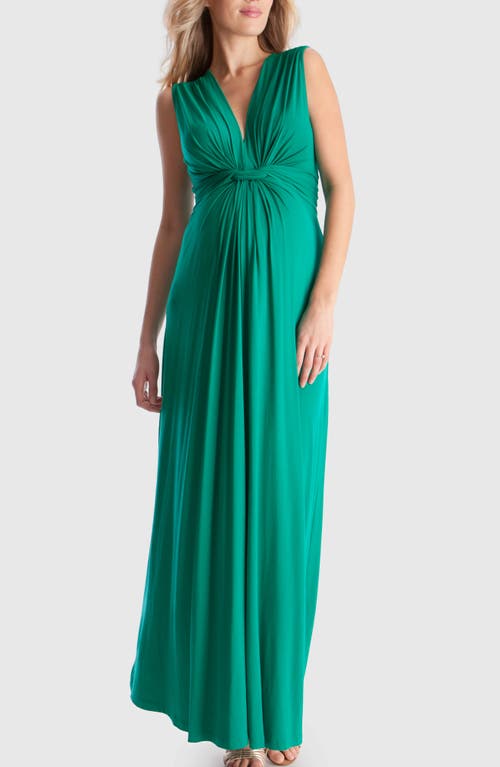 Seraphine Knotted Waist Maternity Maxi Dress In Emerald